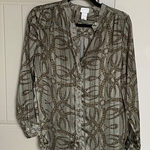 H&M green patterned tunic size 2